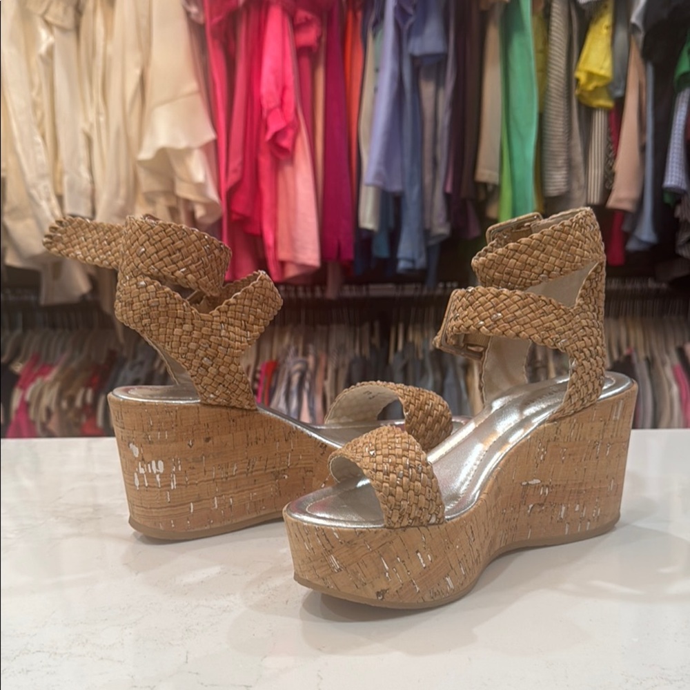 Donald J. Pliner Tan Wedge Sandals with Perforated Design
